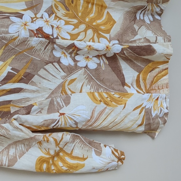 100% Linen Size 8 Company Ellen Tracy Hawaiian Shirt Button Up Top Yellow - Picture 12 of 14